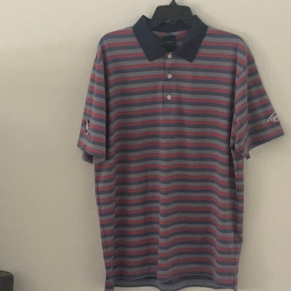 Dunning Golf polo - grey-navy-burgundy stripe